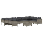 vidaXL Patio Furniture Set 11 Piece, Outdoor Armchair Sofa Ottoman with Cushions, Sectional Conversation Set for Garden Balcony, Gray Poly Rattan