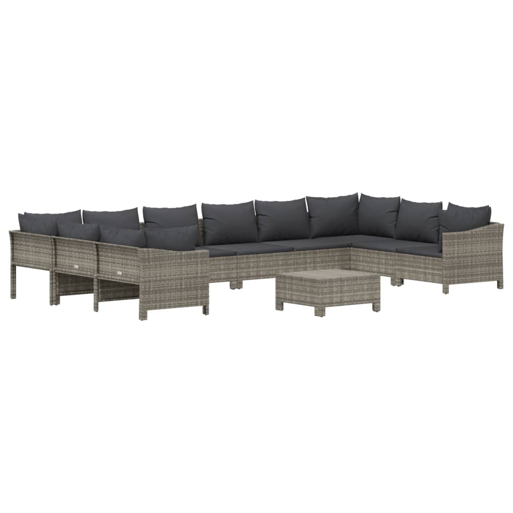vidaXL Patio Furniture Set 11 Piece, Outdoor Armchair Sofa Ottoman with Cushions, Sectional Conversation Set for Garden Balcony, Gray Poly Rattan