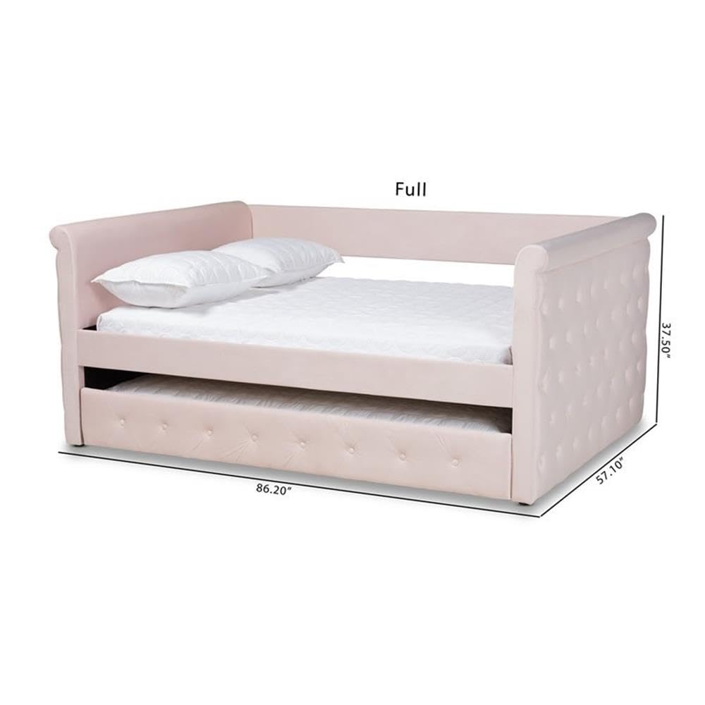 Baxton Studio Amaya Modern and Contemporary Fabric Upholstered Full Size Daybed with Trundle