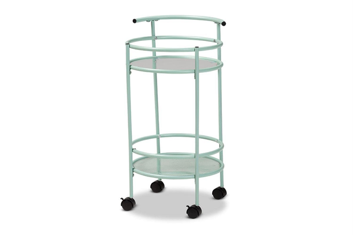 Baxton Studio Newell Mid-Century Modern Mint Green Finished Metal 2-Tier Kitchen Cart