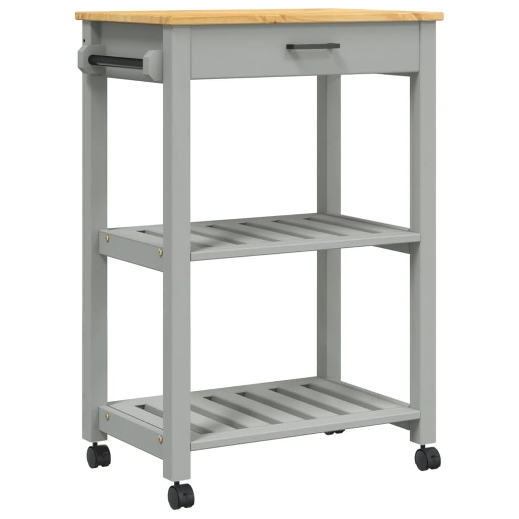 vidaXL Pine Wood Kitchen Trolley - Rolling Storage Cart with Drawer, Shelves, Locking Wheels - Gray/Honey Wax, 23.6&quot;x15.7&quot;x35.4&quot;