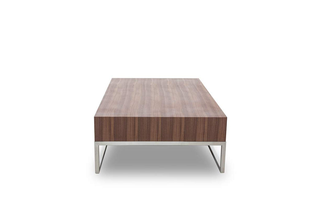 HomeRoots Steel, Glass, Veneer Modern Walnut Coffee Table
