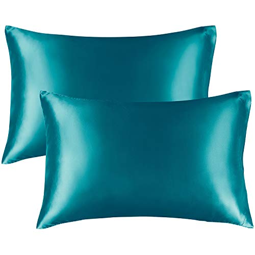 Bedelite Satin Pillowcase For Hair And Skin, Queen Pillow Cases Set Of 2 Pack Super Soft Silky Teal Pillow Case With Envelope Cl