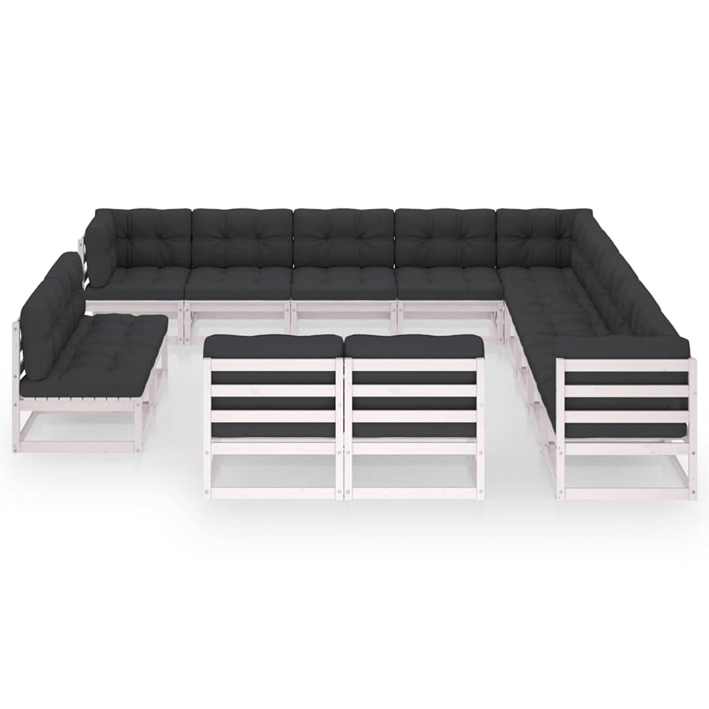 vidaXL Solid Pinewood Patio Lounge Set 13 Piece with Cushions Outdoor Garden Terrace Yard Furniture Wooden Lounge Sofa Set Seat Seating White