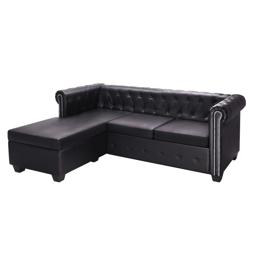 Vidaxl L-Shaped Chesterfield Sofa Artificial Leather Black
