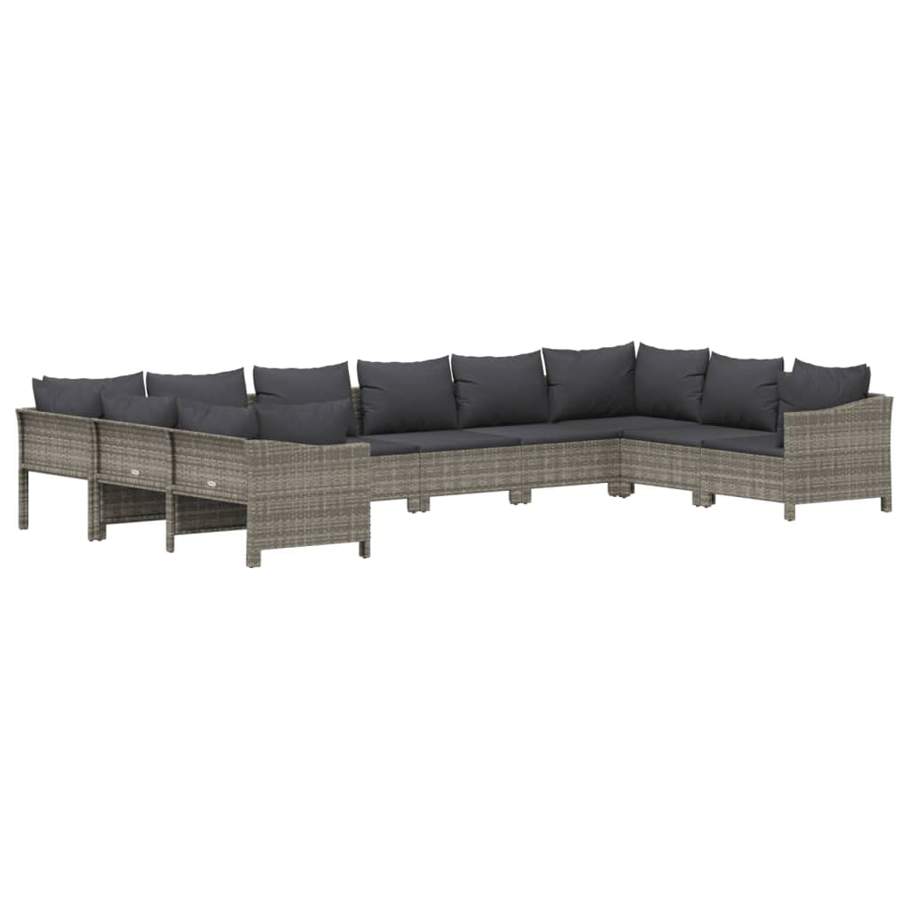 vidaXL Patio Furniture Set 10 Piece, Garden Sofa Set with Cushions, Patio Lounge Set Rattan Outdoor Sectional Sofa, Gray Poly Rattan