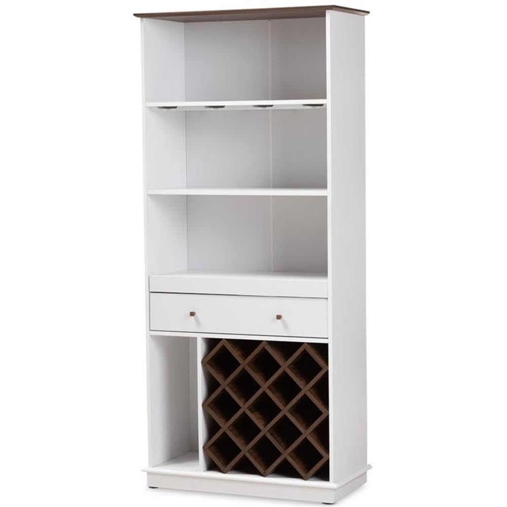 Baxton Studio Mattia Mid-Century Modern White and Walnut Finished Wood Wine Cabinet