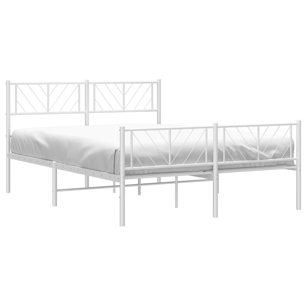 vidaXL White Metal Bed Frame with Headboard and Footboard, Robust Powder-Coated Steel Construction, Classic Design, Storage Space, Supportive Metal Slats