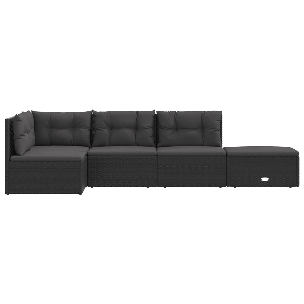 vidaXL 5-Piece Patio Lounge Set, Modular Design with Adjustable Seating, Black Poly Rattan Construction, Powder-Coated Steel Frame, Includes Comfortable Cushions