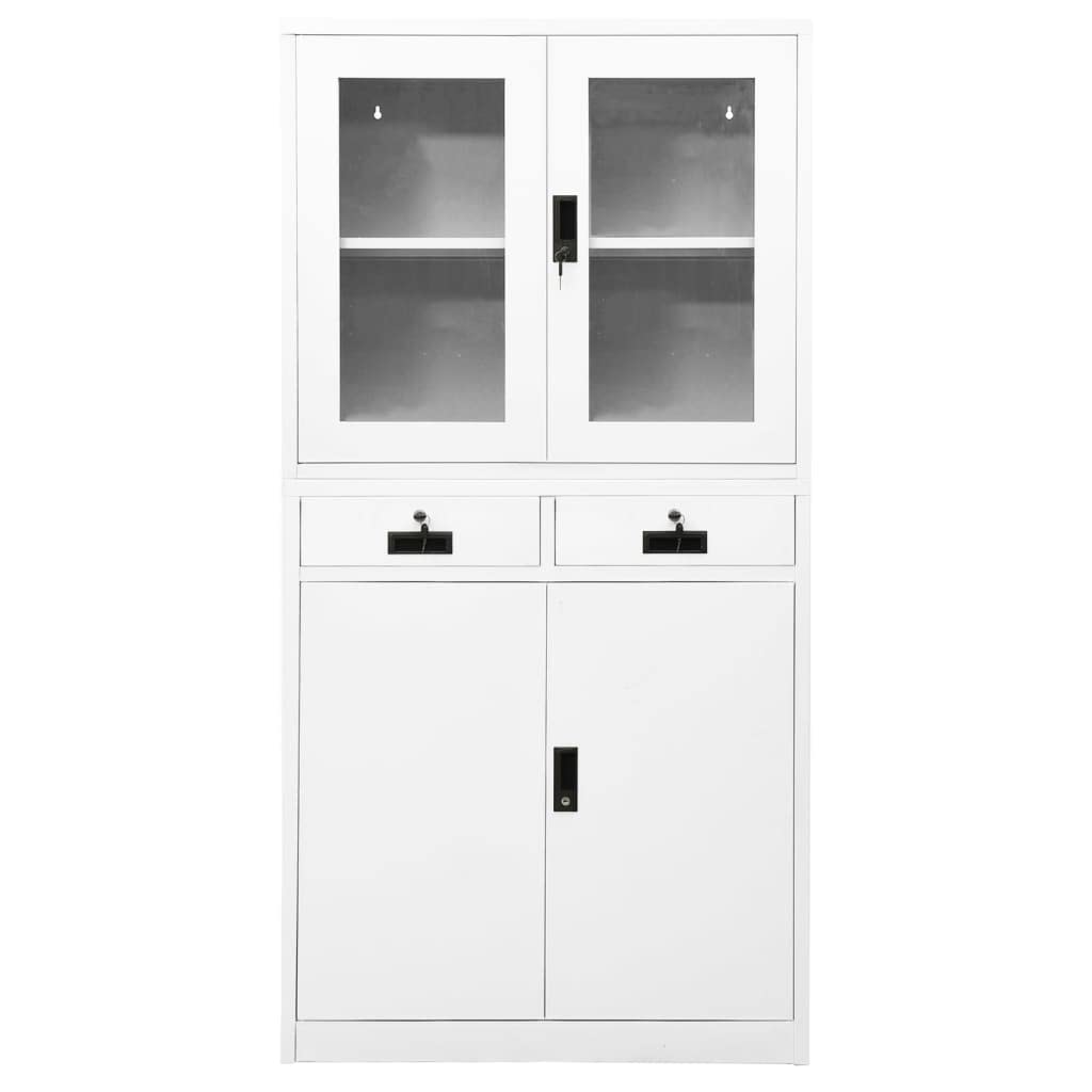 Furniking Office Cabinet White 35.4&quot;x15.7&quot;x70.9&quot; Steel and Tempered Glass-F6421