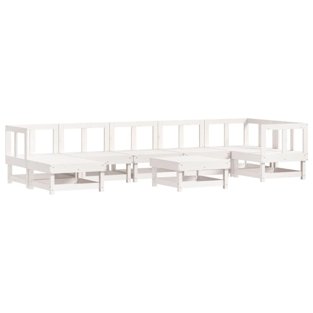 vidaXL 8-Piece Patio Lounge Set - White Pinewood, Modular Outdoor Sofa with Footstools for Garden or Patio Furniture