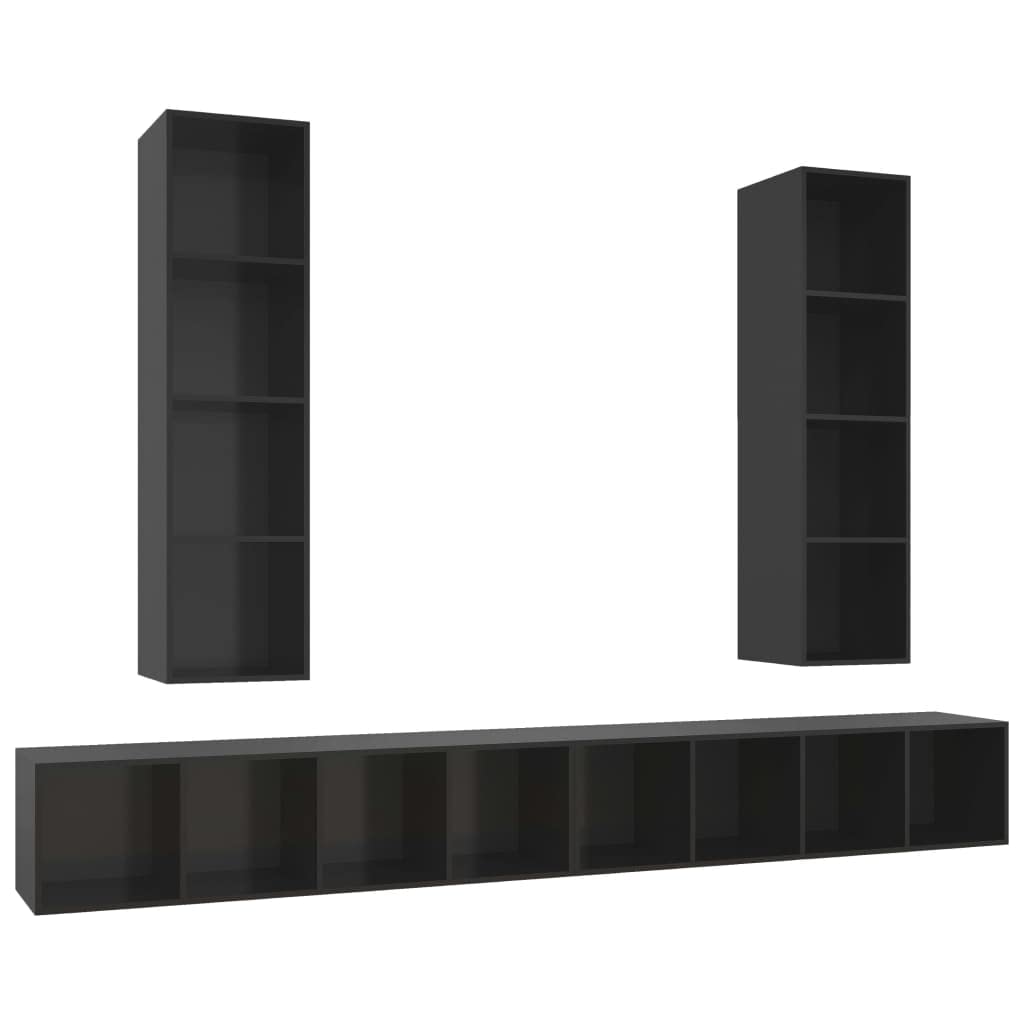 Vidaxl Tv Stand 4 Pcs Wall-Mounted Hanging Stand Unit Stereo Storage Hifi Plasma Living Room Home Furniture High Gloss Black Engineered Wood