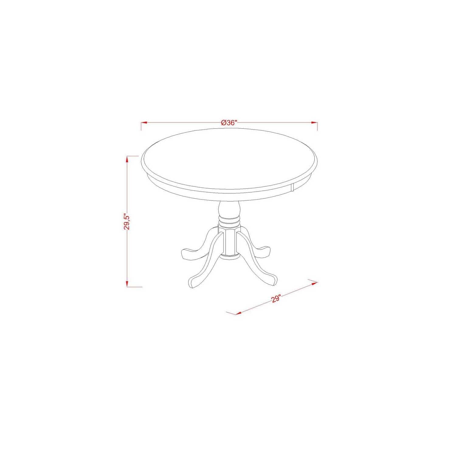 East West Furniture Amfl3-Bch-21 3 Piece Modern Dining Table Set Contains A Round Kitchen Table With Pedestal And 2 Blue Linen Fabric Upholstered Parson Chairs, 36X36 Inch, Black & Cherry