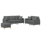 vidaXL Modern 3 Piece Sofa Set in Dark Gray Fabric - Includes 2 Seater Sofa, 3 Seater Sofa, and Footstool with Pillows