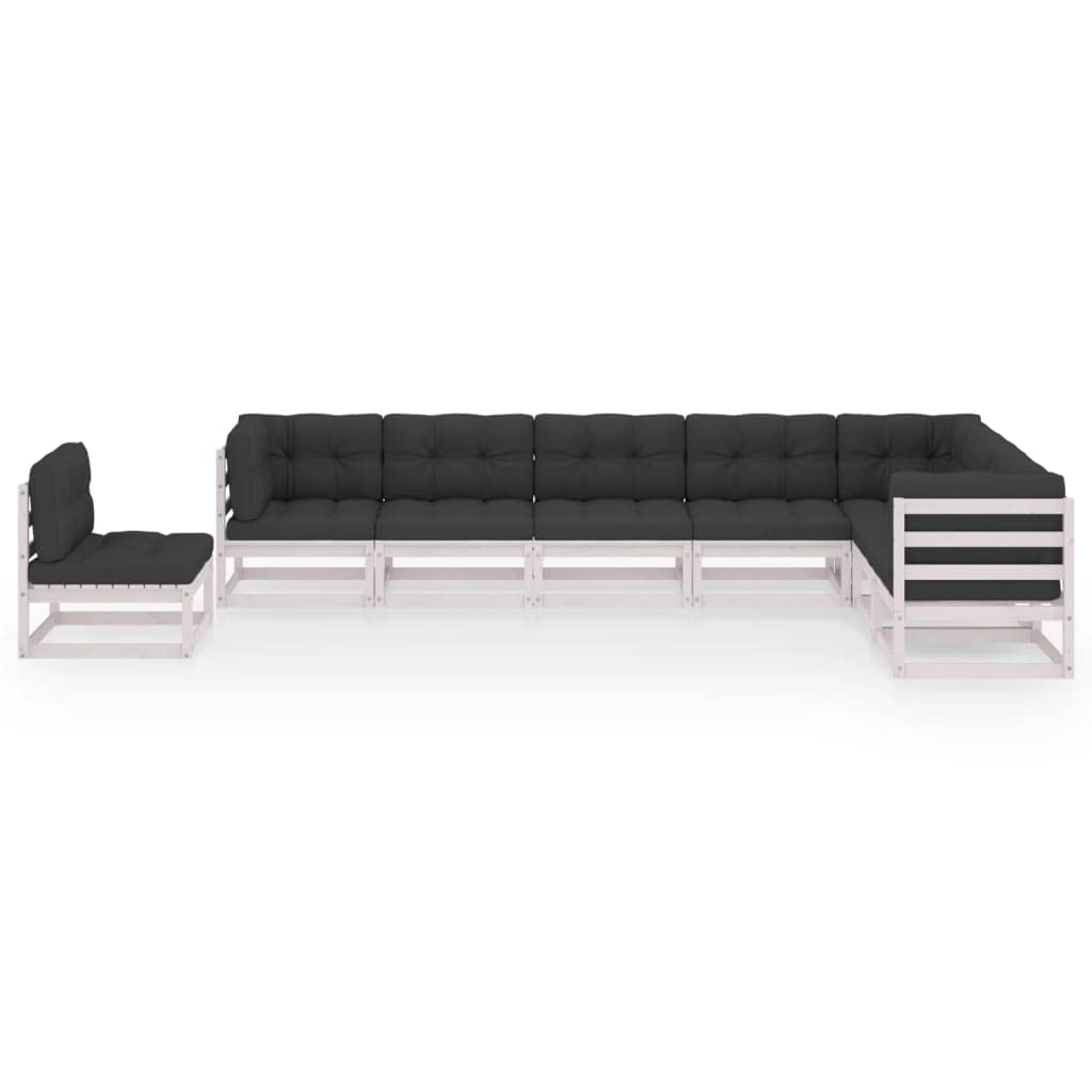 vidaXL Solid Pinewood Patio Lounge Set with Cushions 8 Piece Wooden Terrace Backyard Sofa Seat Sitting Lounger Outdoor Garden Furniture White