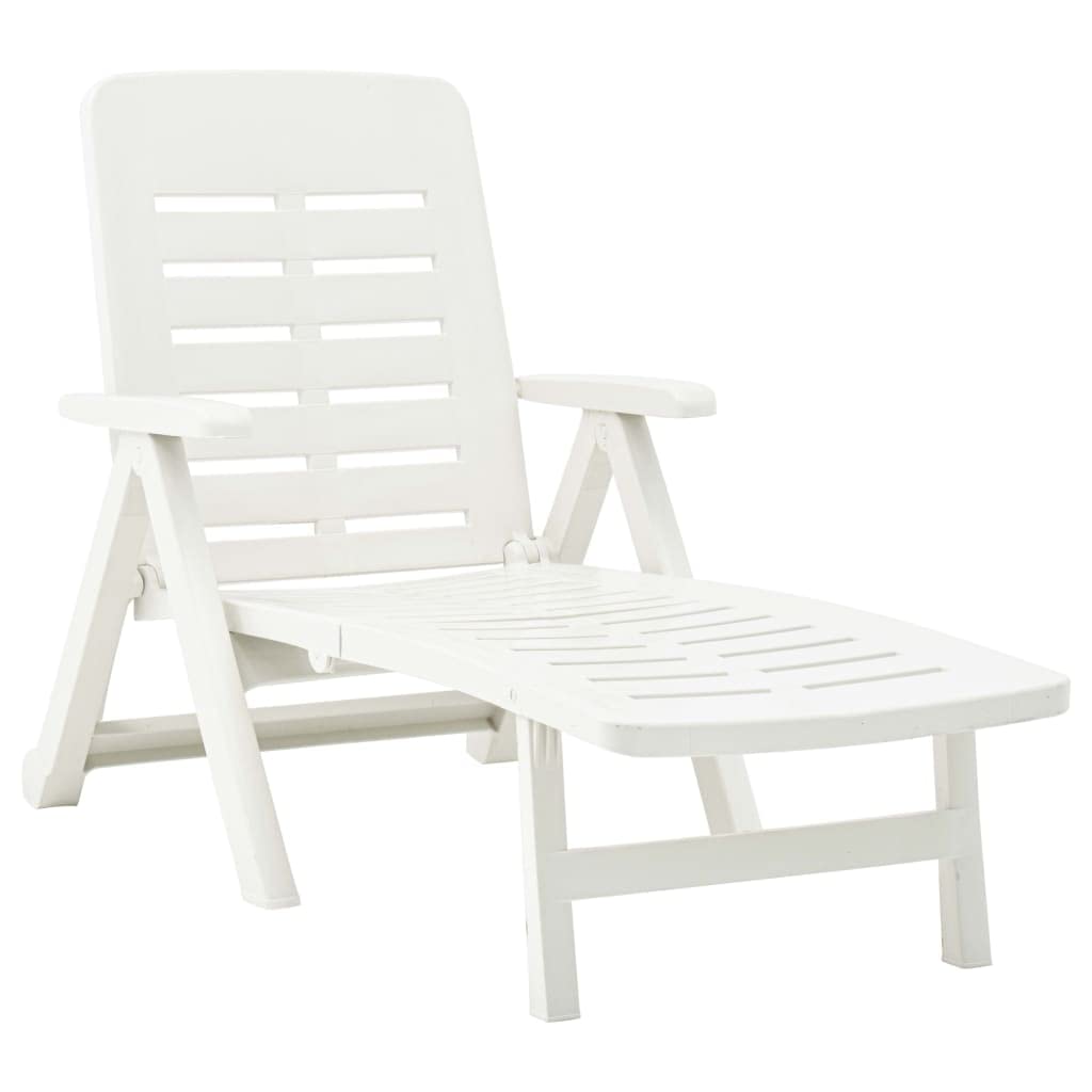 vidaXL Weather-Resistant Folding Sun Lounger, Plastic Outdoor Lounger, White, Suitable for Patio/Garden, with Adjustable Backrest & No Assembly Required