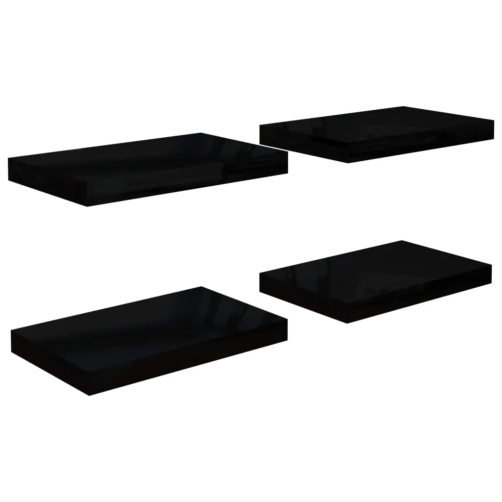 Floating Wall Shelves -SKM Floating Wall Shelves 4 pcs High Gloss Black 15.7&quot;x9.1&quot;x1.5&quot; MDF