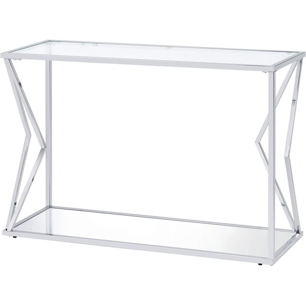 Acme Virtue Glass Top Sofa Table with Bottom Shelf