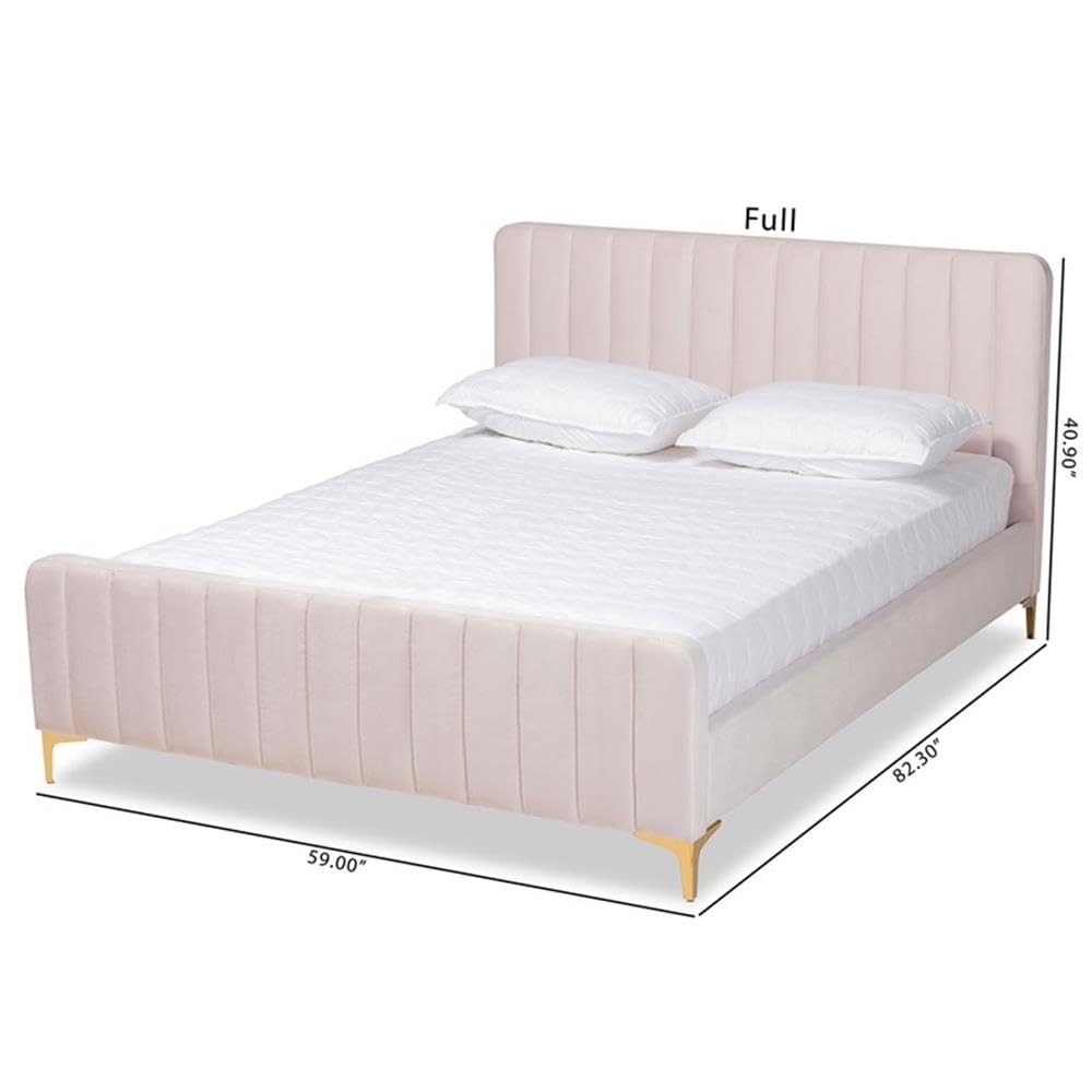 Baxton Studio Nami Modern Contemporary Glam and Luxe Light Pink Velvet Fabric Upholstered and Gold Finished Full Size Platform Bed