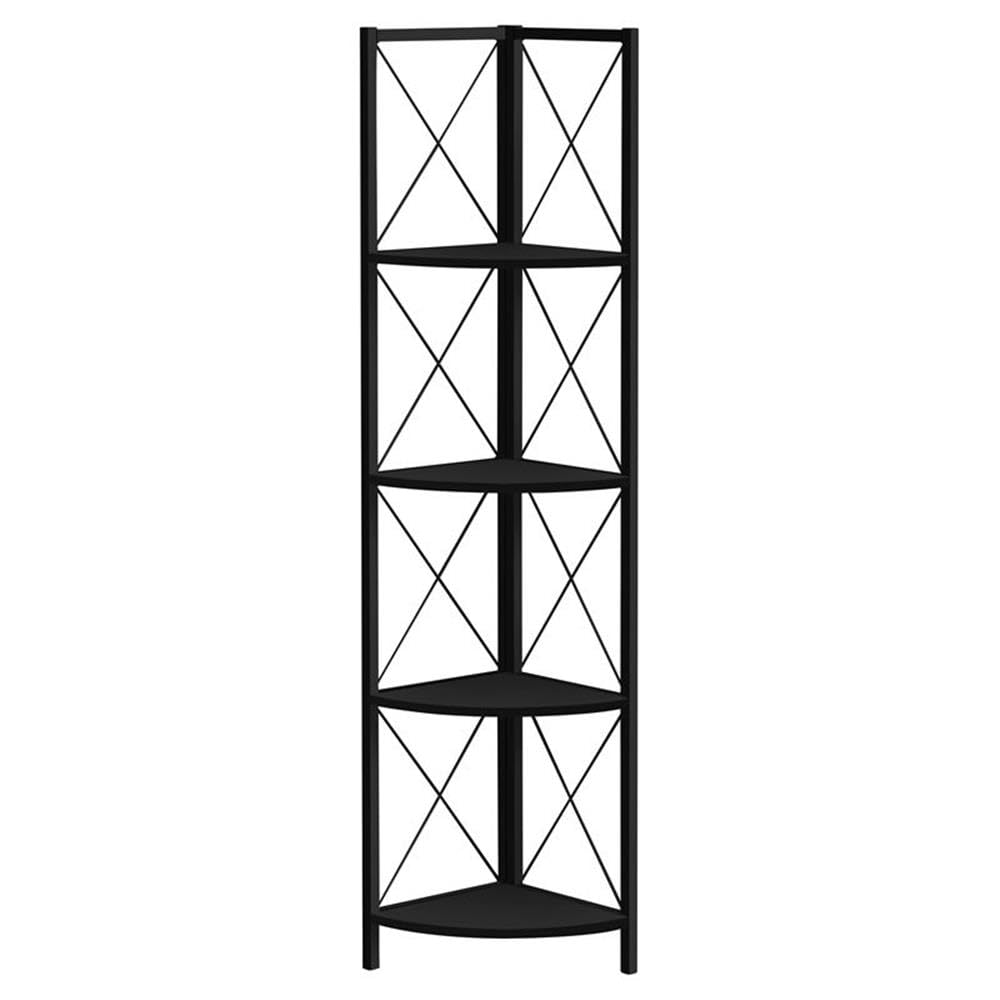 Monarch Specialties I 3649 Bookshelf, Bookcase, Etagere, Corner, 4 Tier, 60' H, Office, Bedroom, Metal, Laminate, Black, Contemporary, Modern