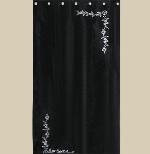 In Creation INC 12 Beautiful Silk Organza and Jacquard Panels Curtains - Black and Chocolate Beige