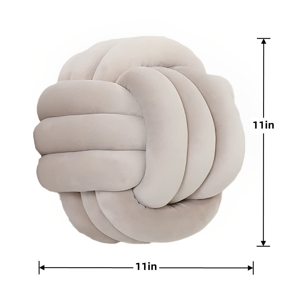 Knot Pillow Ball Round Cushion Pillows, Children Room Decoration Plush Toys Calming Stress Relief Toy (Light Gray,11In/28Cm)