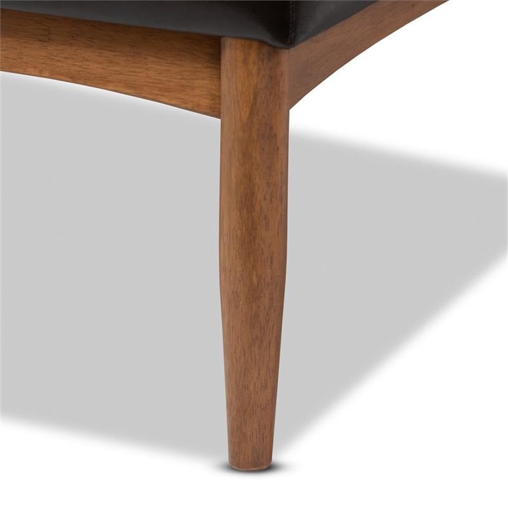 Baxton Studio Arvid Mid-Century Modern Dark Brown Faux Leather Upholstered 2-Piece Wood Dining Corner Sofa Bench