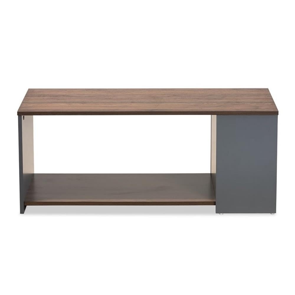 Baxton Studio Thornton Modern and Contemporary Two-Tone Walnut Brown and Grey Finished Wood Storage Coffee Table