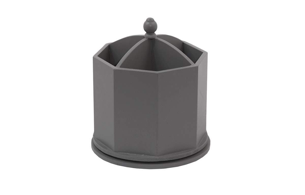 Spinning Desktop Organizer - Gray 4 Compartment Rotating Mail And Stationary Holder - Quality Wooden Design - Pen And Pencil Cup