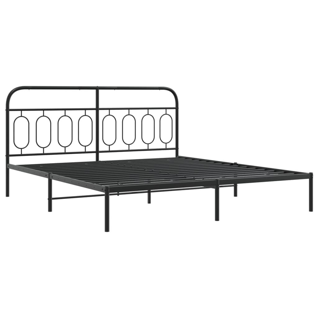 vidaXL Metal Bed Frame - King Size Black Double Bed with Headboard, Sturdy Steel, Extra Storage Space, 81.5&quot;x78&quot;x39.4&quot;