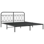 vidaXL Metal Bed Frame - King Size Black Double Bed with Headboard, Sturdy Steel, Extra Storage Space, 81.5"x78"x39.4"