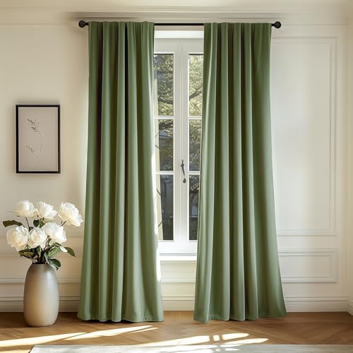 Lazzzy Velvet Green Curtains Room Darkening 72 Inches Long Thermal Insulated Drapes For Bedroom Living Window Treatments Rod Pocket 2 Panels Sage Green
