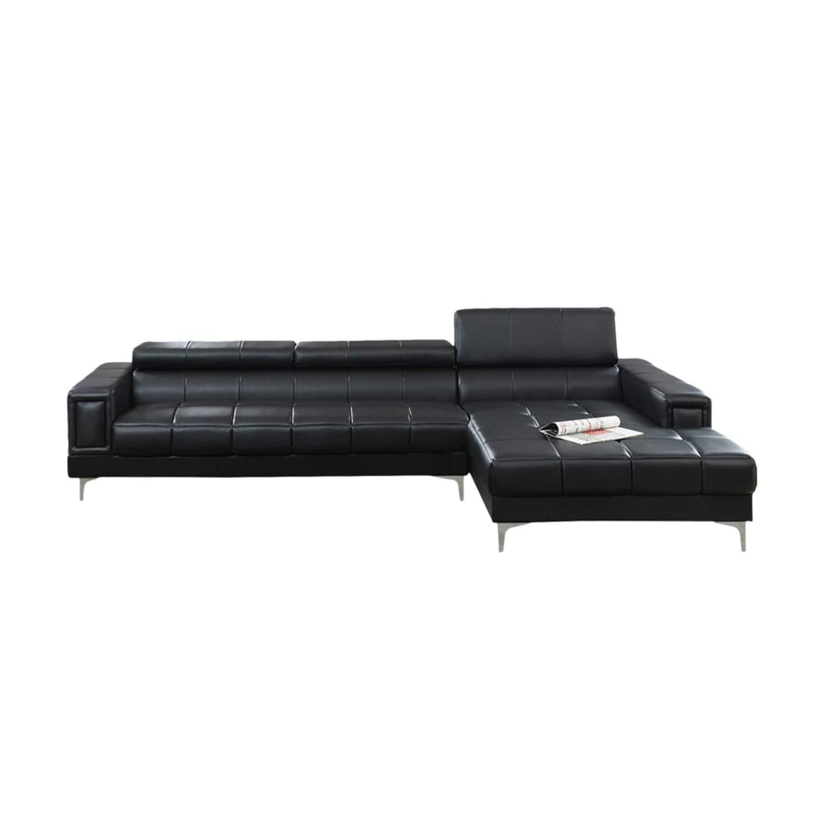 Benjara Bonded Leather 2 Piece Sectional Set, Black