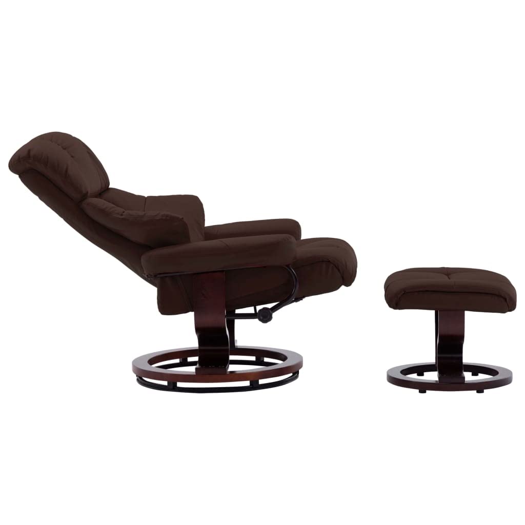 NusGear Recliner Chair with Footstool Brown Faux Leather and Bentwood