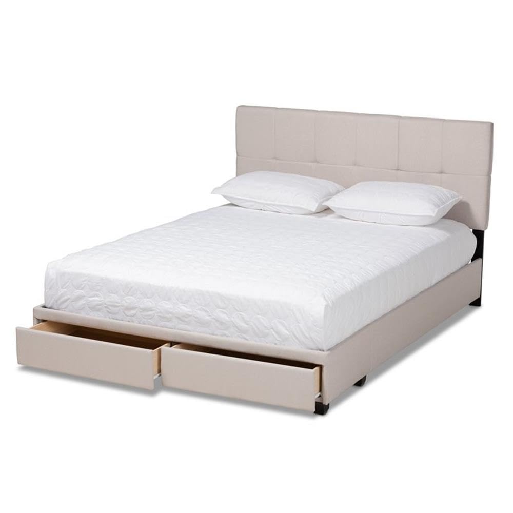 Baxton Studio Netti Beige Fabric Upholstered 2-Drawer King Size Platform Storage Bed