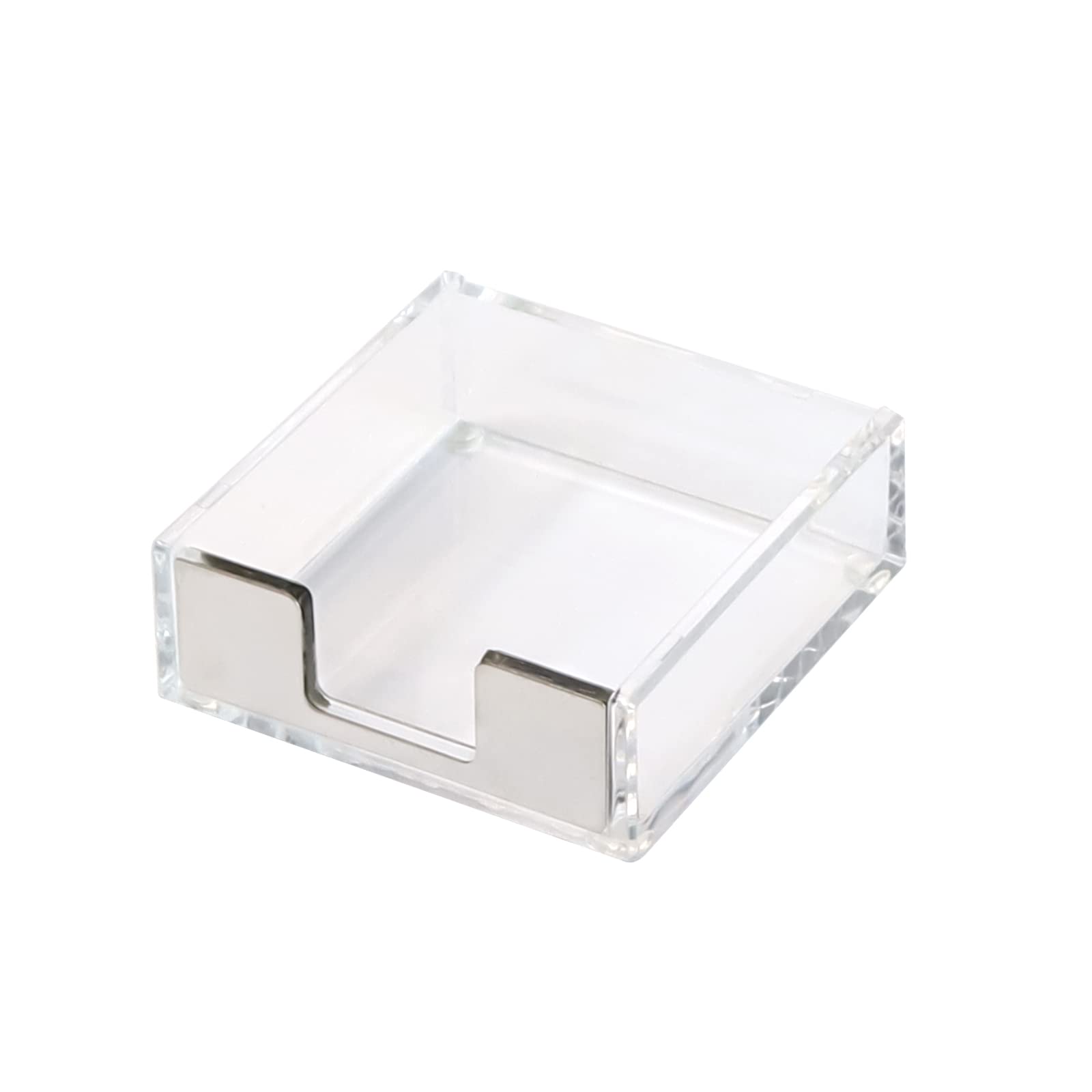 Buqoo Clear Silver Desktop Mmeo Holder Cute Acrylic Sticky Notes Dispenser 3.9  3.9 Inches Office Memo Pad Holder For Desk
