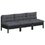 vidaXL Solid Pinewood 3-Seater Patio Sofa with Anthracite Cushions Garden Outdoor Lawn Yard Terrace Balcony Seat Seating Sitting Chair Furniture