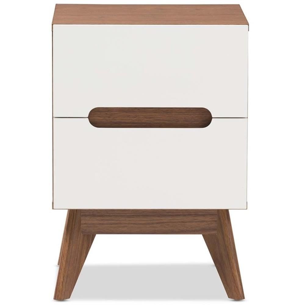 Baxton Studio Calypso Mid-Century Modern White and Walnut Wood 3-Drawer Storage Nightstand/Mid-Century/Particle Board/MDF with PU Paper/White/Walnut Brown