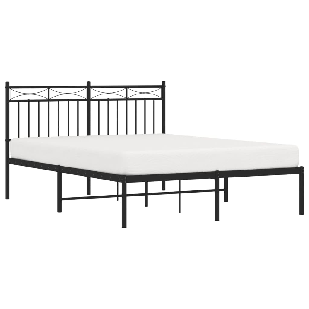 vidaXL Metal Double Bed Frame: Black Steel Construct, Modern Style Design, Storage Space Underneath, Superior Mattress Support, Comfortable Headboard