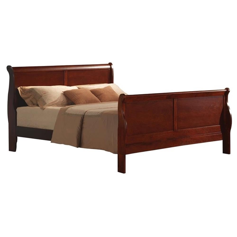 Acme Furniture Louis Philippe III Traditional Wood Sleigh King Bed in Cherry