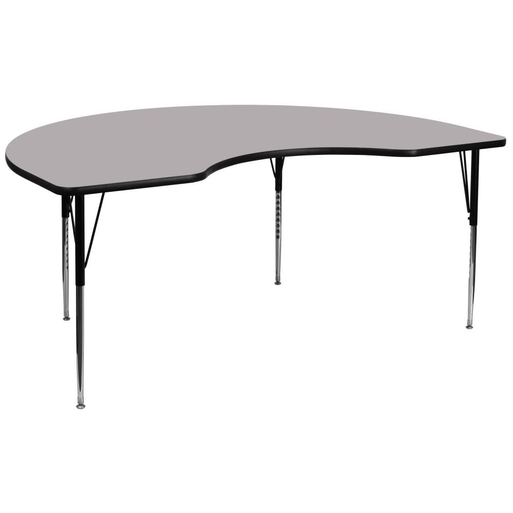 Flash Furniture 48''W x 96''L Kidney Grey Thermal Laminate Activity Table - Standard Height Adjustable Legs