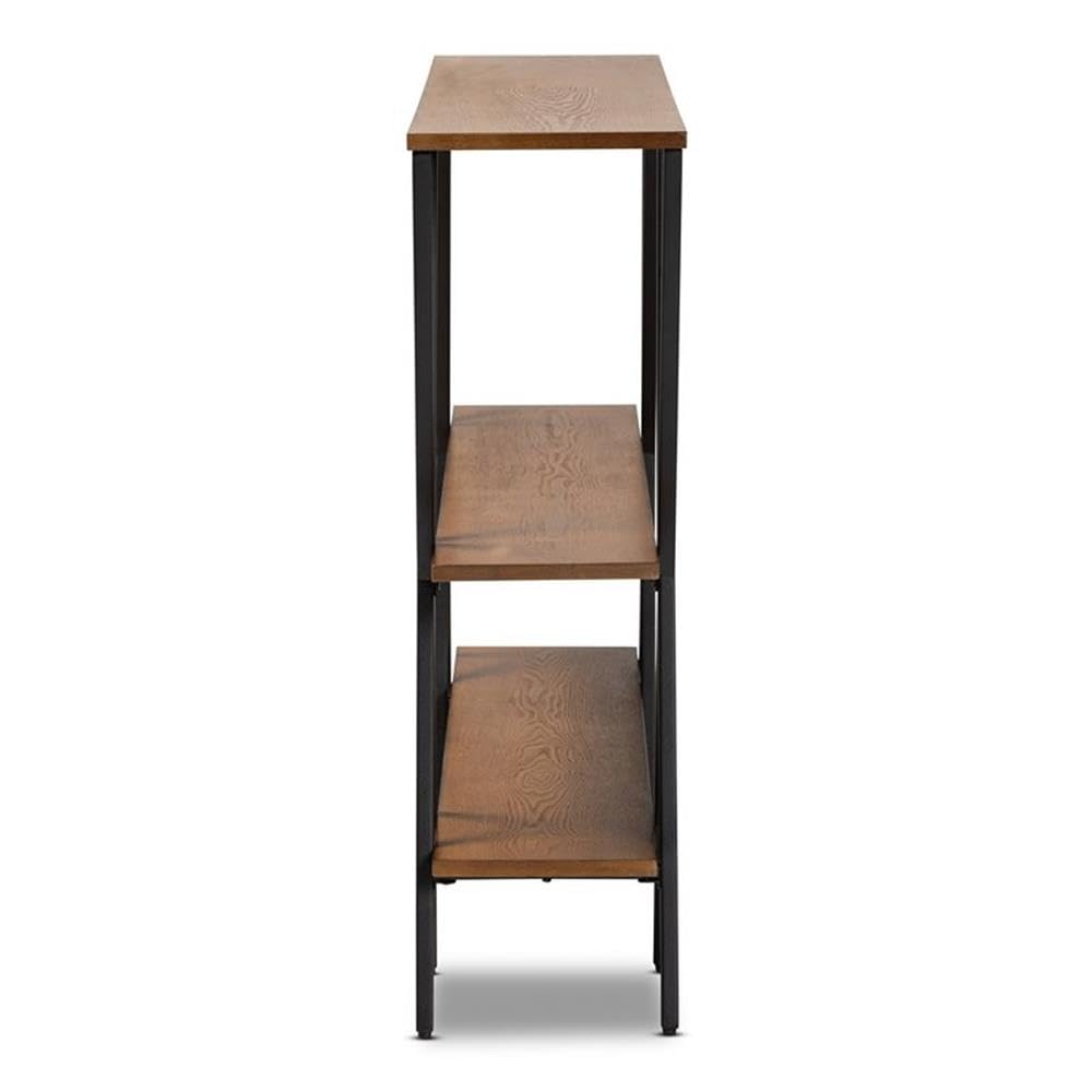 Baxton Studio Norton Rustic and Industrial Walnut Brown Finished Wood and Black Finished Metal Console Table