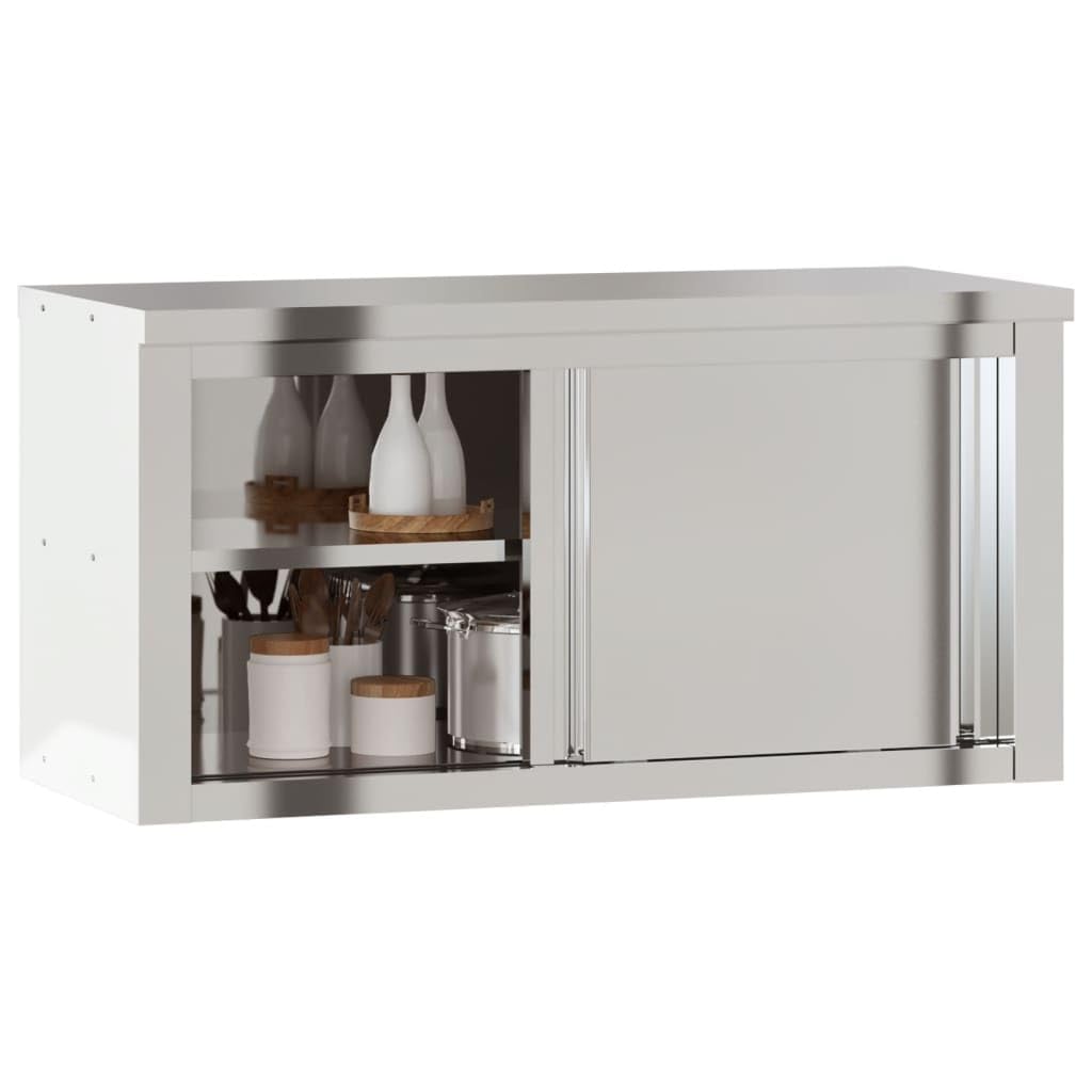 vidaXL Stainless Steel Kitchen Wall Cabinet with Shelves - 43.3&quot;&quot;x15.7&quot;&quot;x29.5&quot;&quot; for Commercial Restaurant/Bar Storage, Silver, 176.4lb Cap, 376447