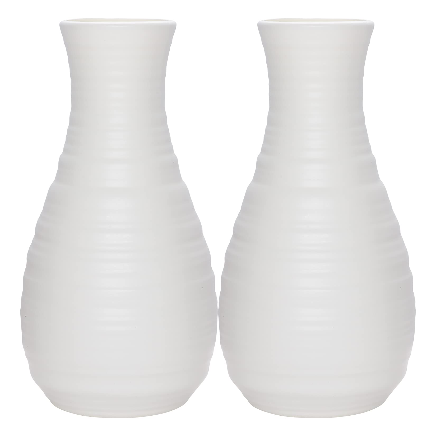 2 Pack Composite Plastics Flower Vase, Unbreakable Ceramic Look Vase for Home Decor Centerpieces, Arranging Bouquets (White)