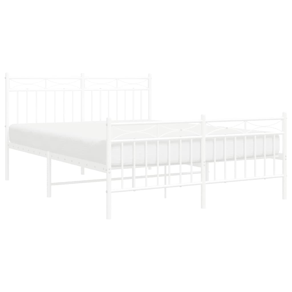 vidaXL 11'' Metal Full Bed Frames with Headboard and Footboard, Platform Bed Frame with Strong Metal Slats Support, Under Bed Storage, Noise Free, White, Without Mattress