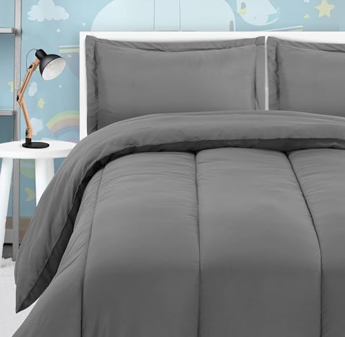 Utopia Bedding All Season Grey Comforter Set With 2 Pillow Cases, 3 Piece Soft Brushed Microfiber Kids Bedding Set For Boys/Girl