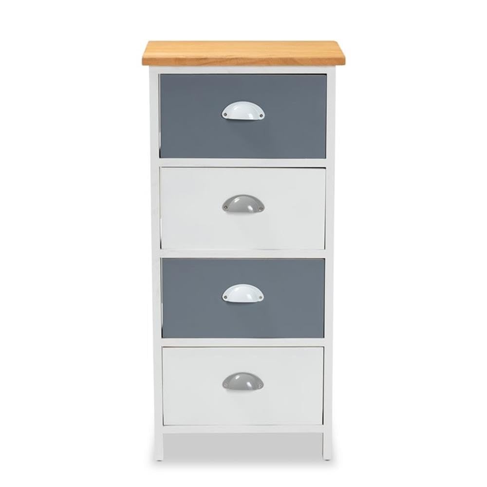 Baxton Studio Calandra Modern and Contemporary Oak Brown and Multi-Colored Wood 4-Drawer Storage Unit