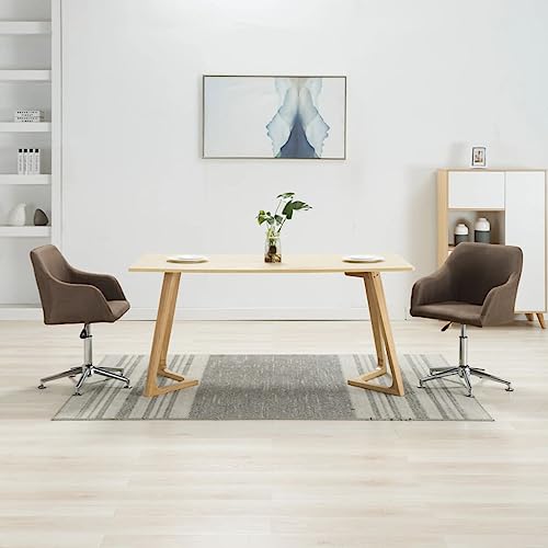 vidaXL 2 pcs Fabric Swivel Dining Chairs with Adjustable Height and Ergonomic Design - Brown, Features 360-Degree Swivel, Plywood Frame and Steel Legs, Warning: Includes California Proposition 65