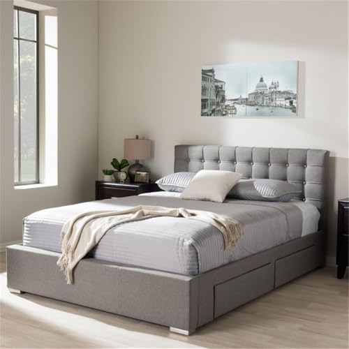 Baxton Studio Rene Modern and Contemporary Grey Fabric 4-drawer Queen Size Storage Platform Bed