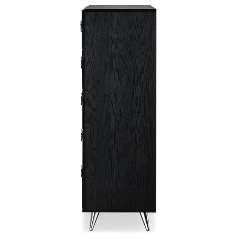 Acme Elms Wooden Rectangular Chest with 5 Storage Drawers in Black and Chrome